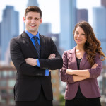 Business finance people posing portrait successful on building roof