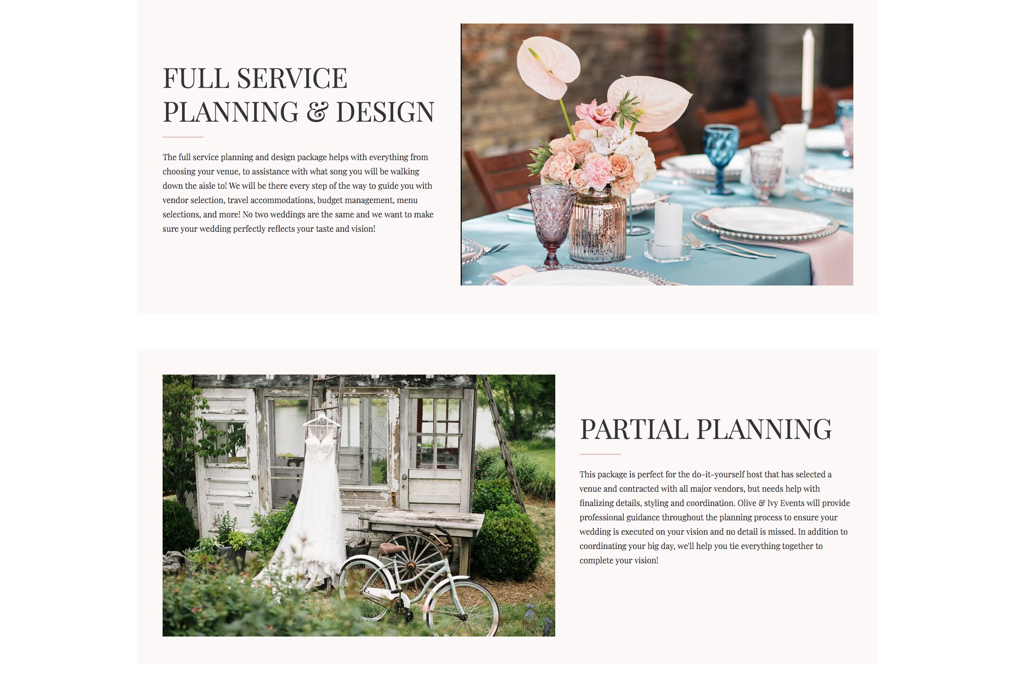 Olive & Ivy Events - Web Design